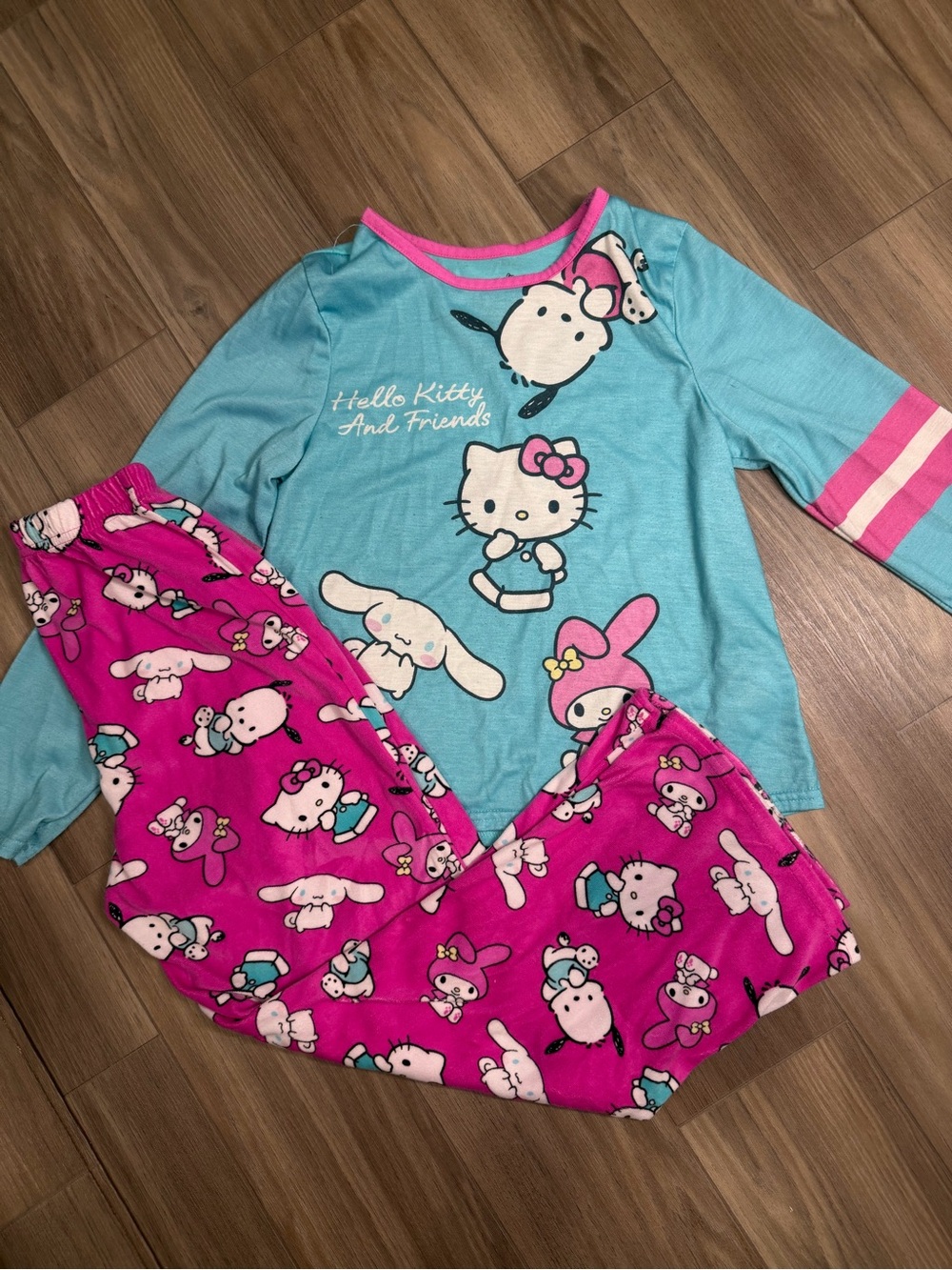 Sanrio Hello Kitty Pajama Set - Light Blue & Hot Pink
